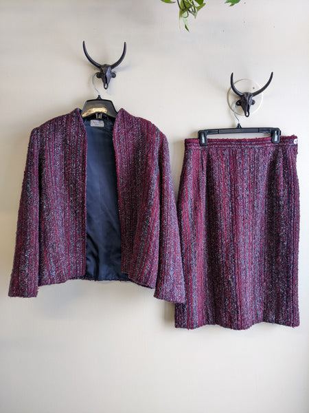 Magenta Knit Jacket & Skirt Set - L