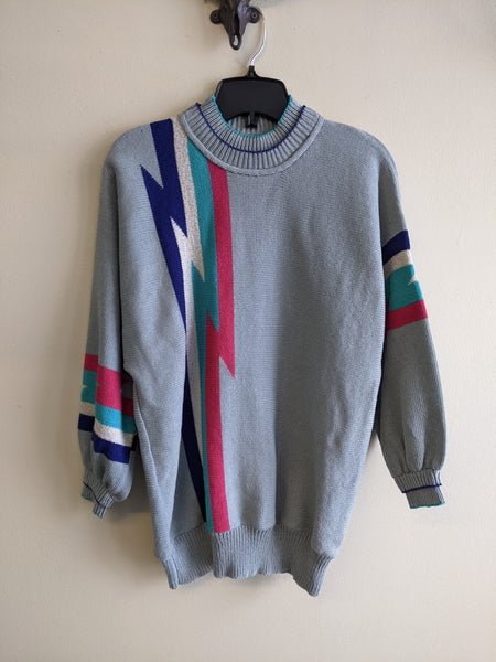 1980s Neon Lightning Bolt Sweater - M