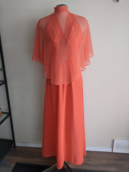 1970s Beautiful Tangerine Party Gown - M