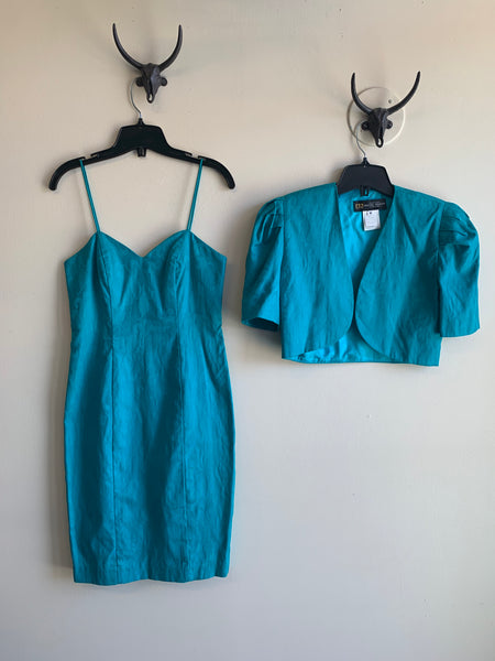 80s Teal Matching Dress Set - S
