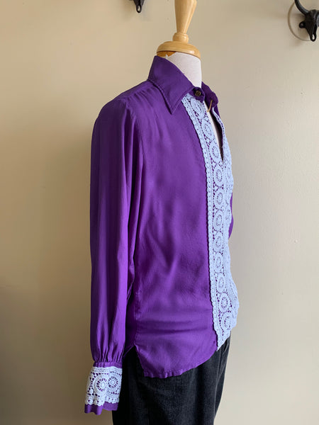 '70s Lacey Purple Dress Shirt - M