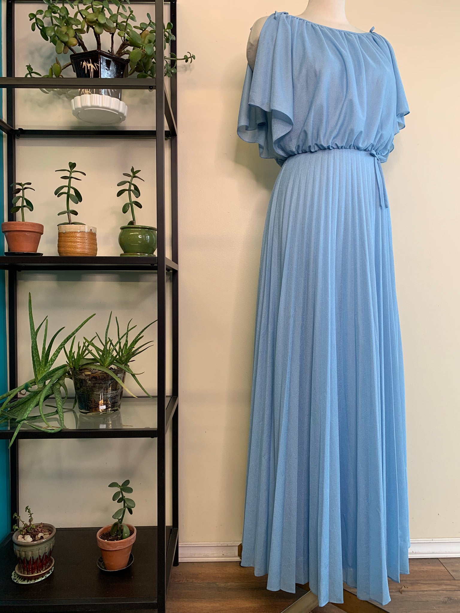 Baby Blue 70’s Pleated Maxi-Dress