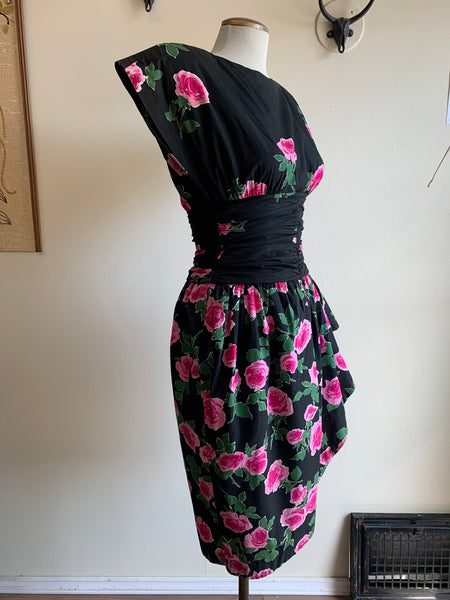 ‘80s Pink Roses Dress - S
