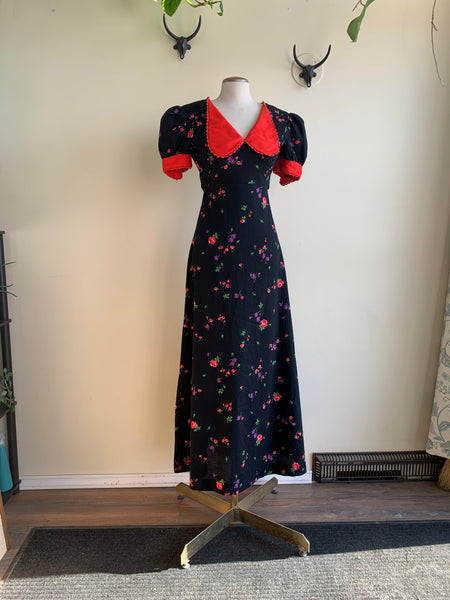 60s Handmade Floral Cotton Maxi Dress - S