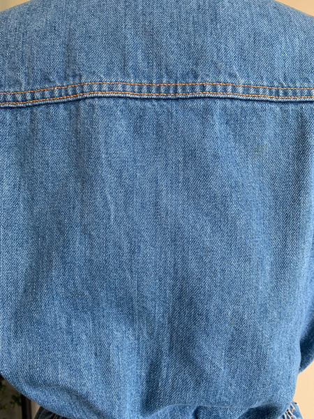 70s Denim Shirt With Buttons & Tie - M