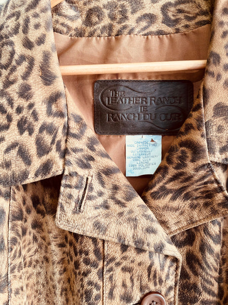 Plus Size Leopard Print Leather Jacket - 4X