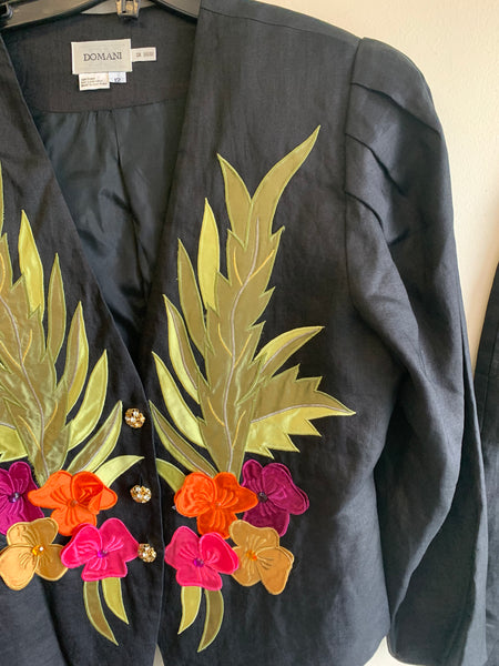 1980s Floral Statement Jacket & Skirt Set - M