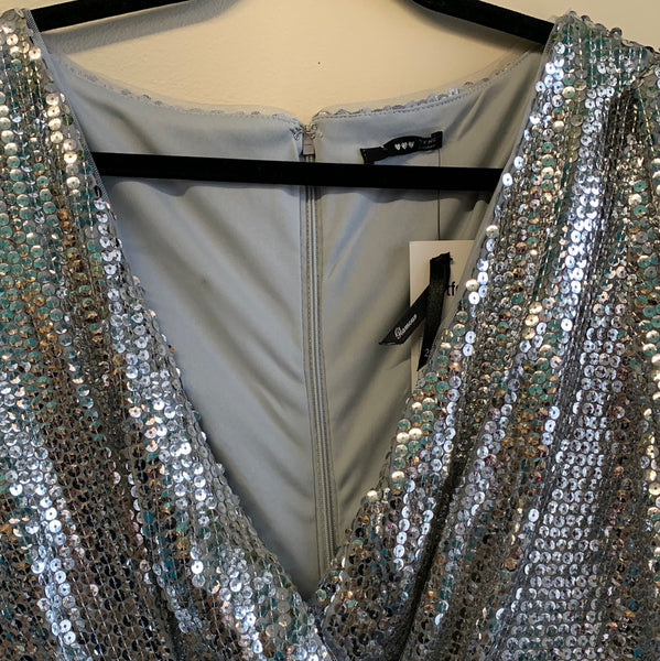 Silver Sequinned Dress - 2XL