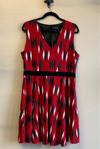 Red Retro Diamond Print Sourpuss Dress - 3XL