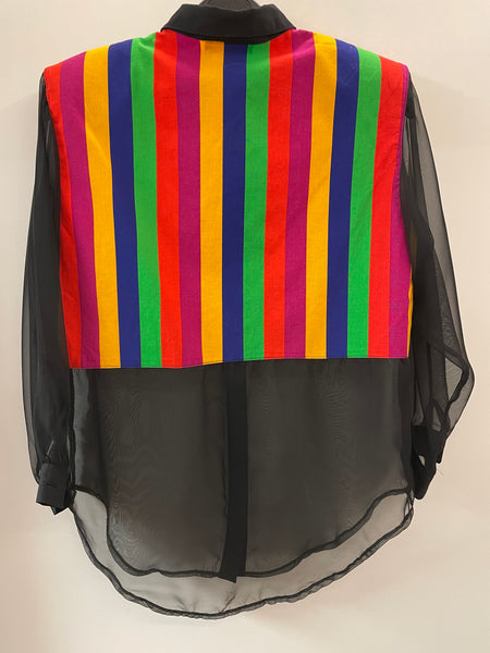 1980s Rainbow Stripe Sheer Blouse - M