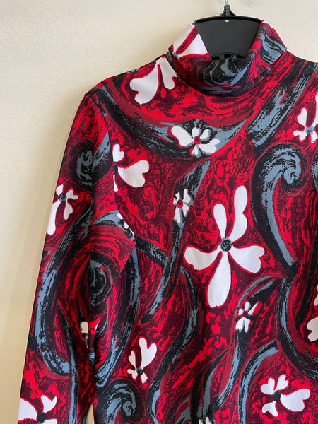 Psychedelic Flower Power Printed Turtleneck - M