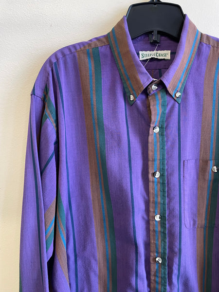 Steeple Chase Purple Striped Button-Up - L