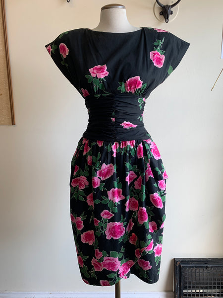 ‘80s Pink Roses Dress - S