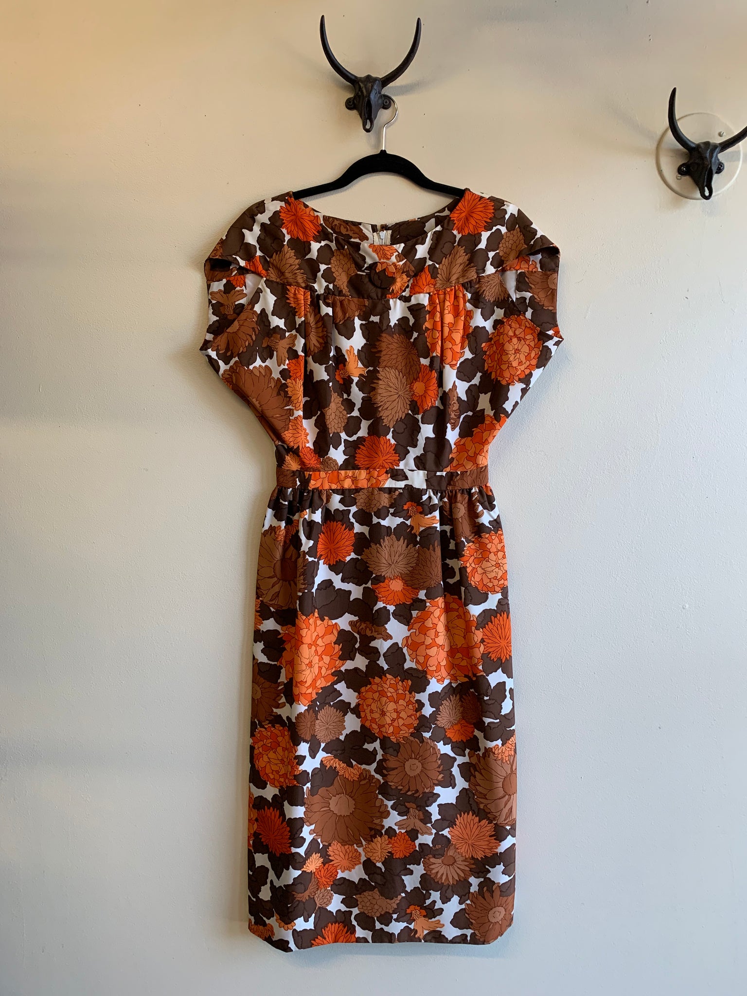 1950s Orange Floral Dress - S