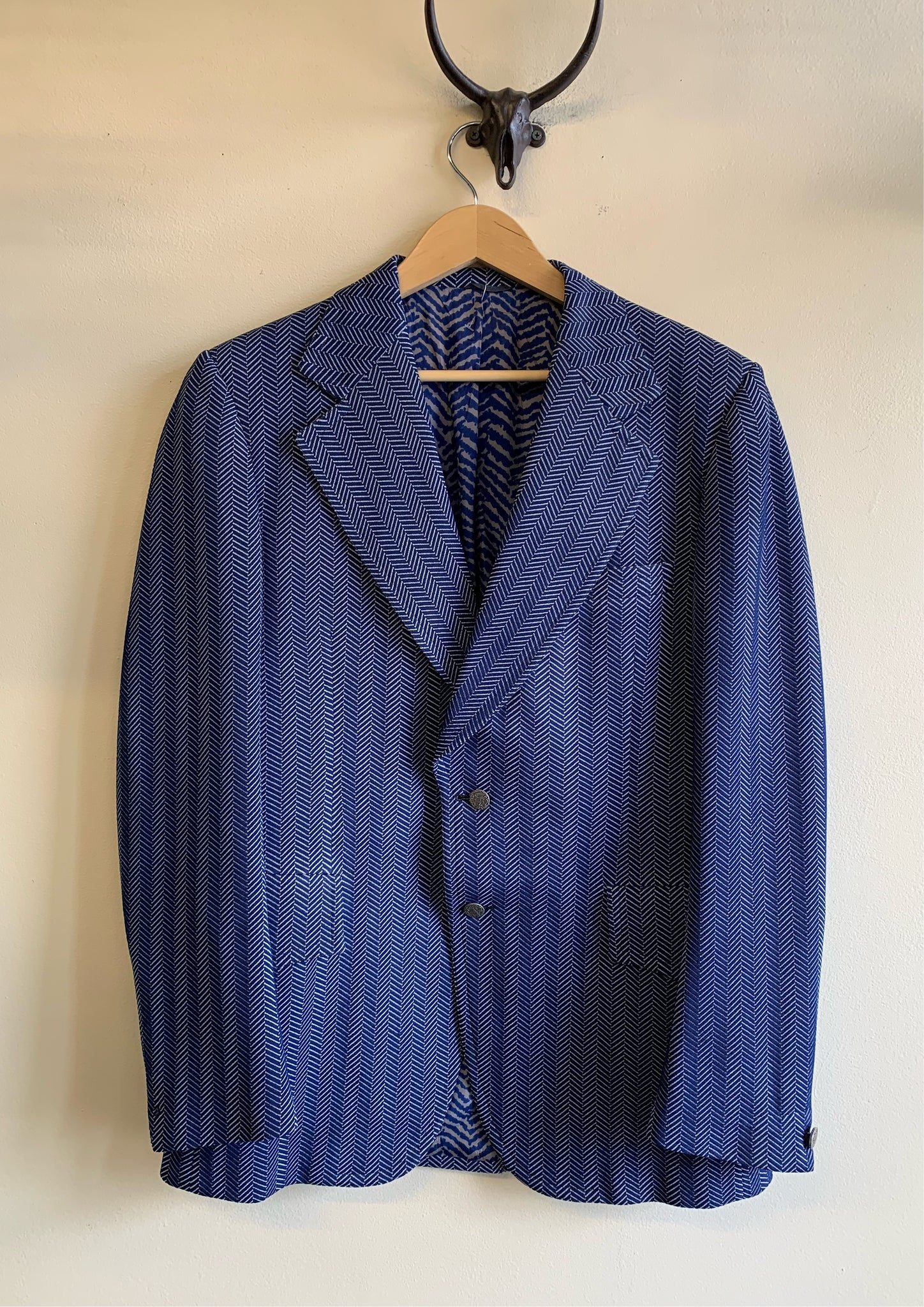 Vintage Navy Herringbone Suit Jacket - L