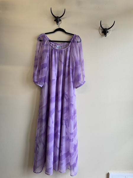 Dreamy 1970s Purple Hawaiian Maxi Dress