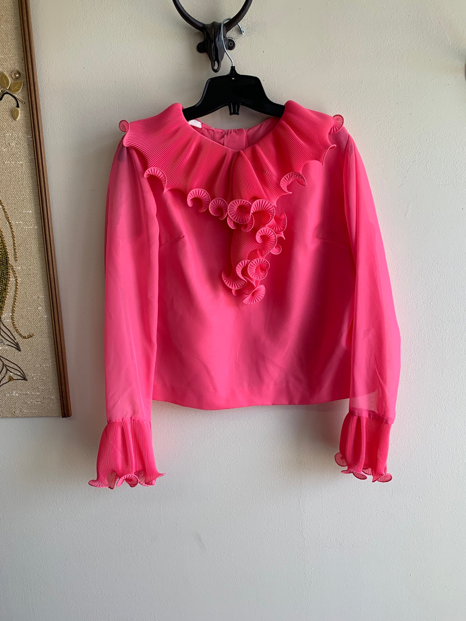 80s Extra Frilly Pink Top - M