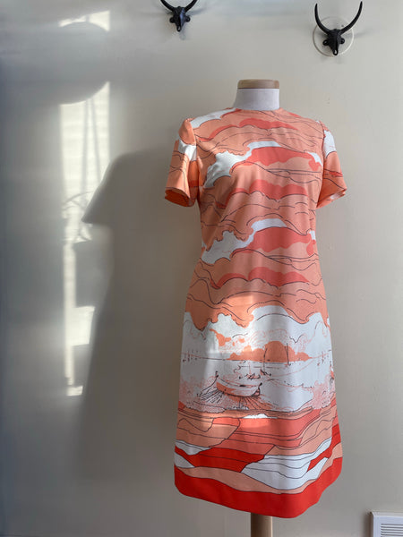 Henri Allen Orange Boat Print Dress - L