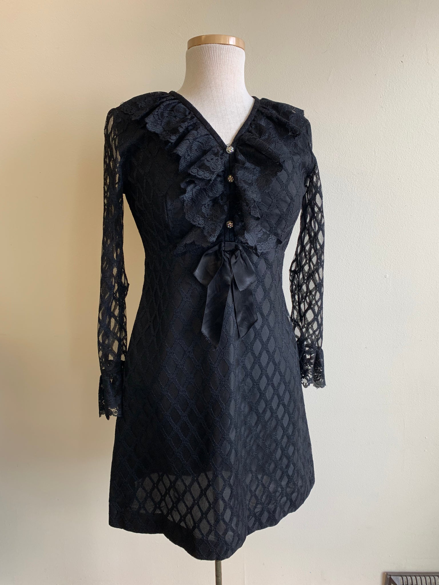 '60s Black Lace Party Dress - S