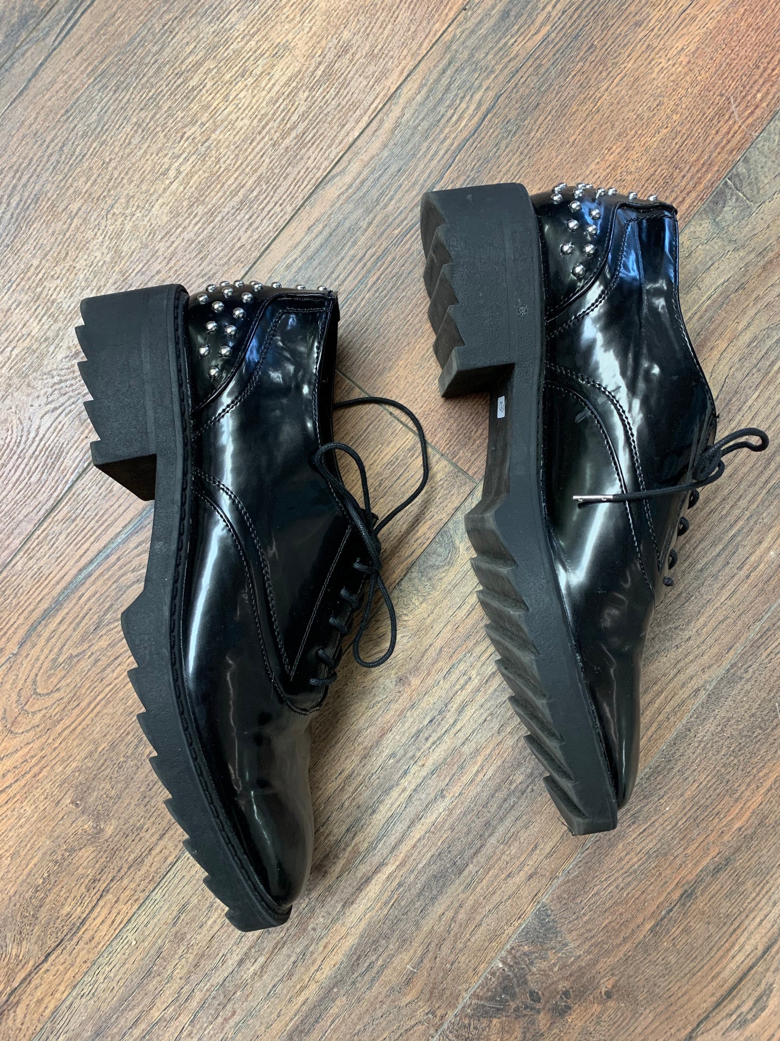 Zara Studded Patent Loafers