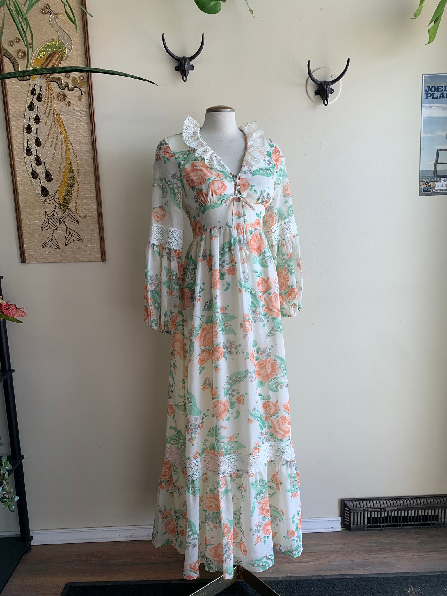 1970s Floral Prairie Dress - S