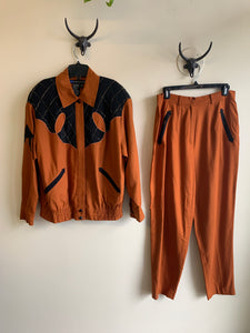 Western Raw Silk Jacket & Pants Set - M