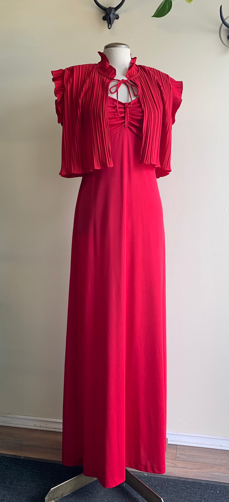 70s Red Gown & Bolero - S