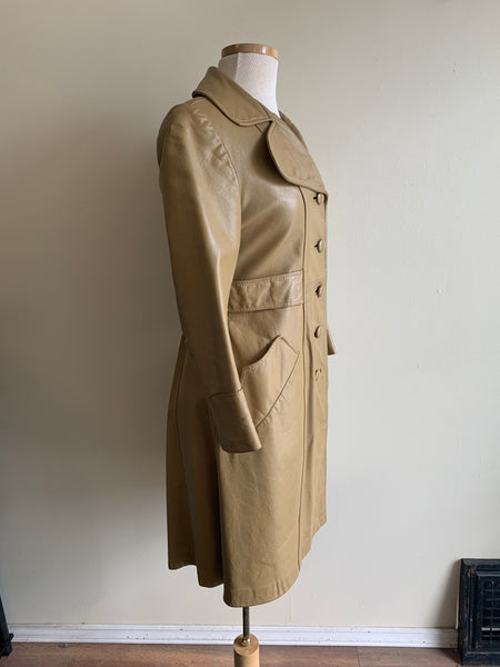 Tan Leather Trench Coat - M