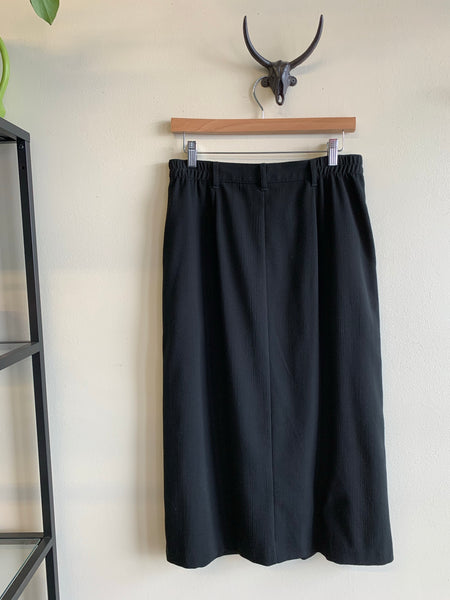 Black Button-Front Midi Skirt