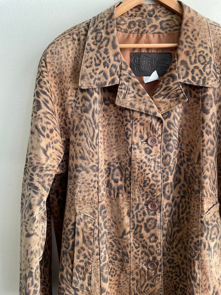 Plus Size Leopard Print Leather Jacket - 4X