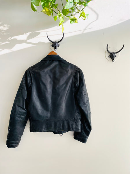 Black Leather Biker Jacket - L