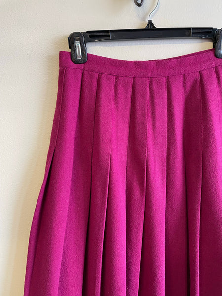 Deep Pink Pleated Wool Skirt - M