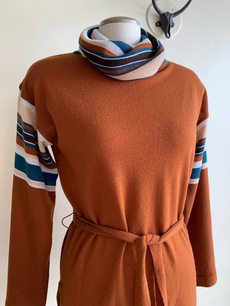 70s Striped Cowl Neck Sweater - M