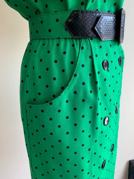 ‘80s Green Polka Dot Dress - S