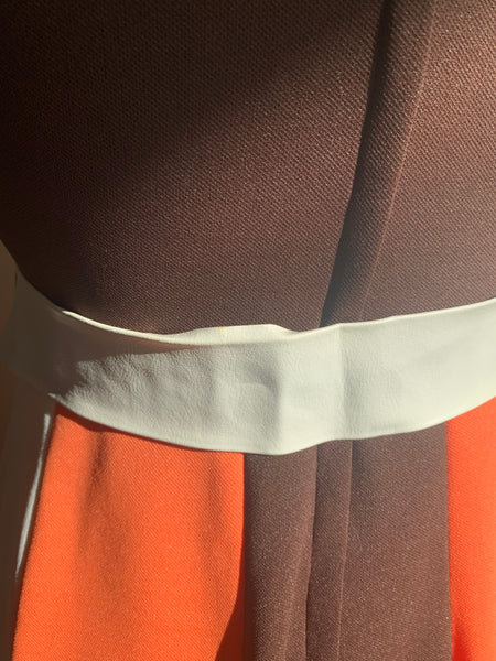 60s Brown Striped Maxi Dress - L