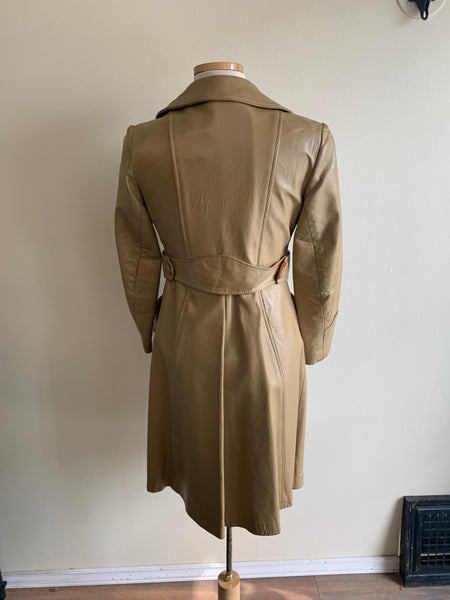 Tan Leather Trench Coat - M