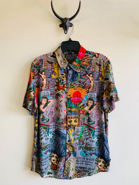 American Traditional Print Button-Up Shirt - S