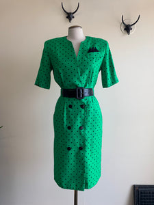 ‘80s Green Polka Dot Dress - S