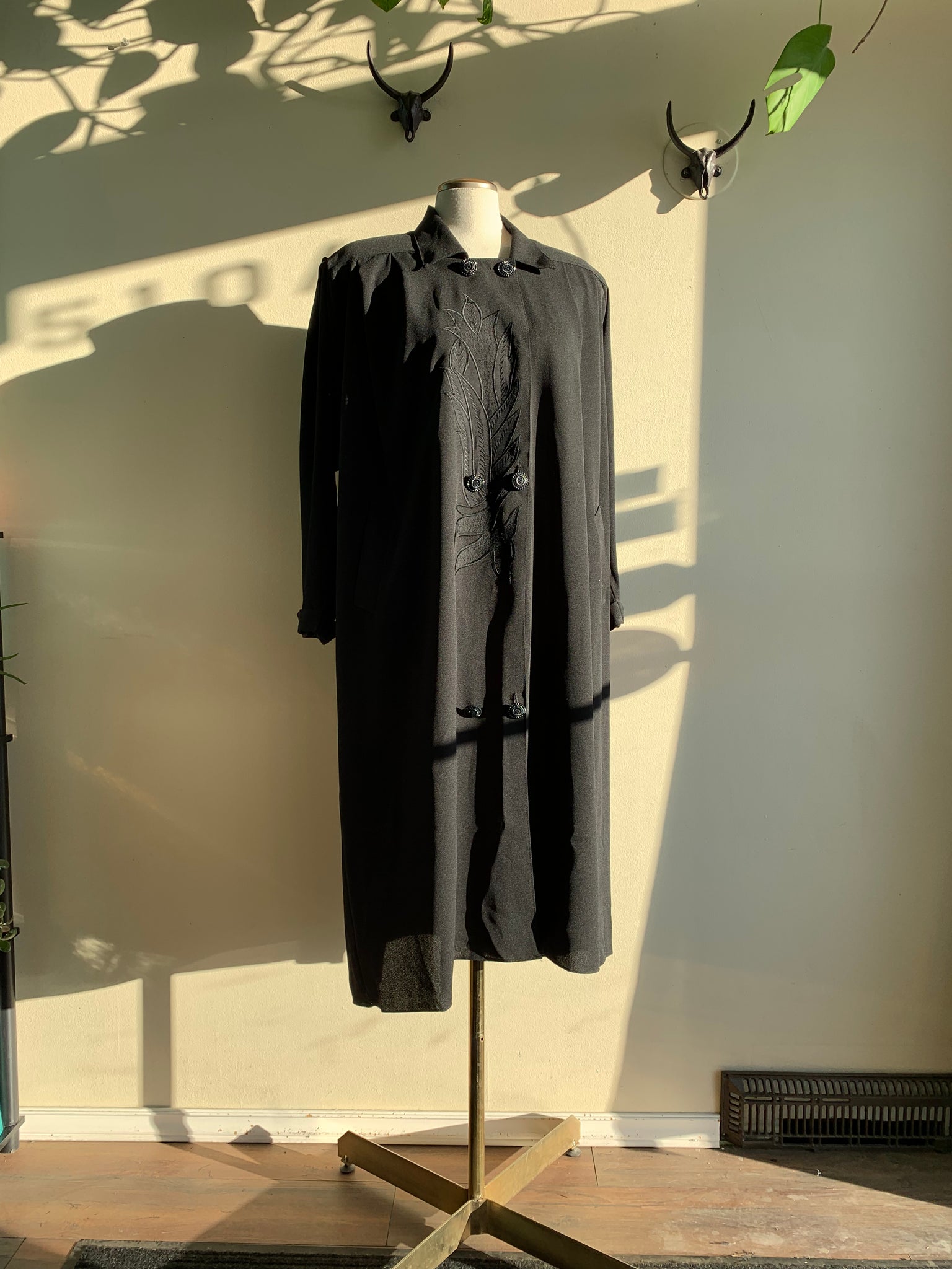1980s Black Embroidered Jacket Dress - XL