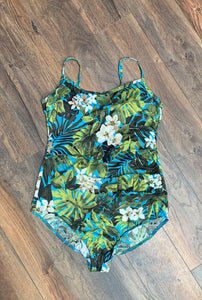 80s Botanical Pattern Swimsuit - L