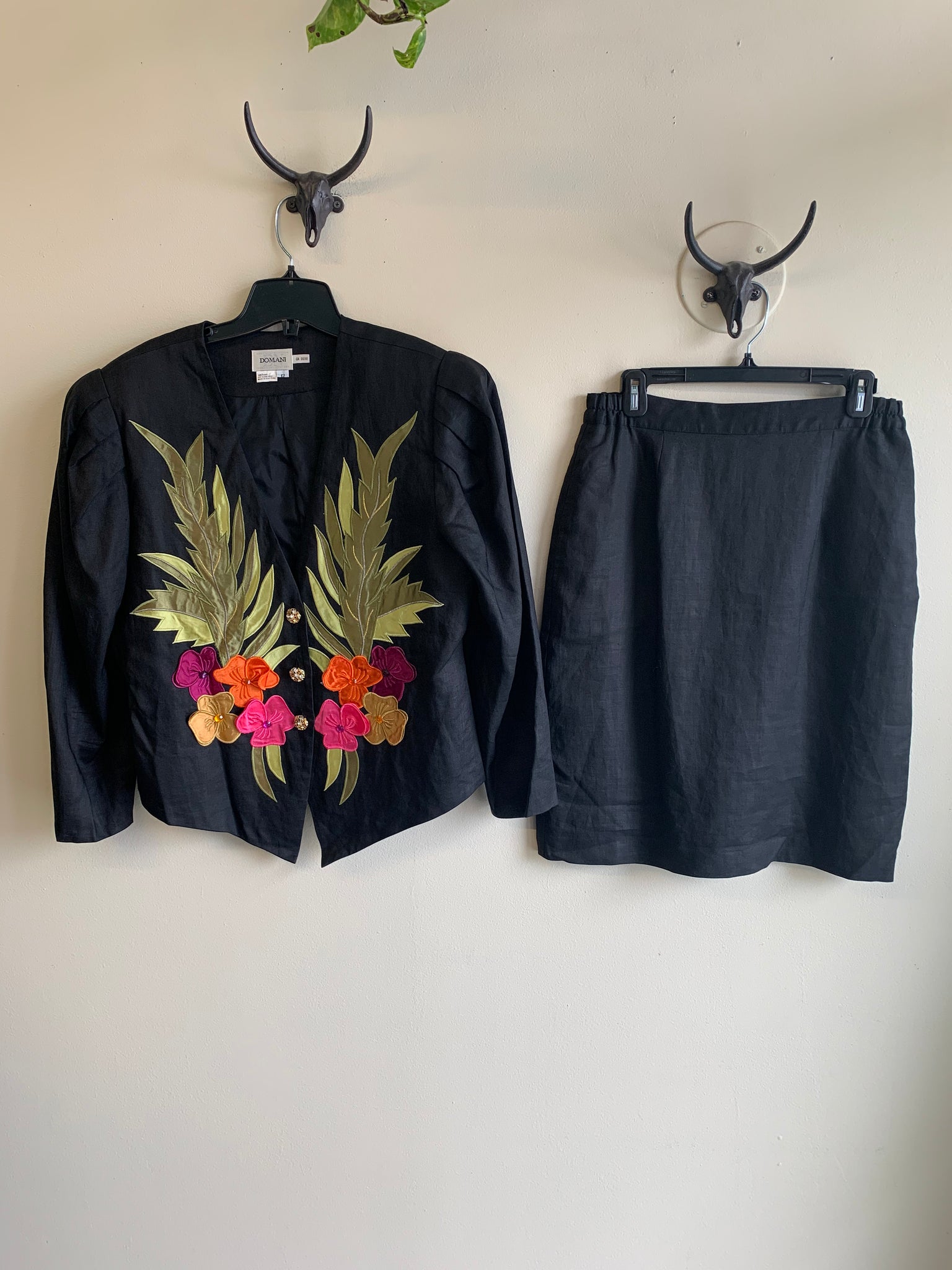 1980s Floral Statement Jacket & Skirt Set - M